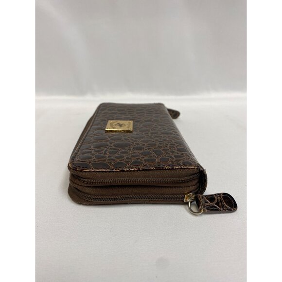 Beverly Hills Polo Club Wallet Snake Skin Leather Brown Zip Around - Picture 6 of 7
